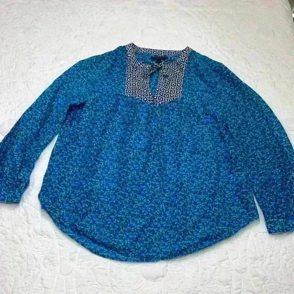 J. Crew Blouse Boho‎ Blue Long Sleeve Peasant Blouse - size 4 - Picture 1 of 5
